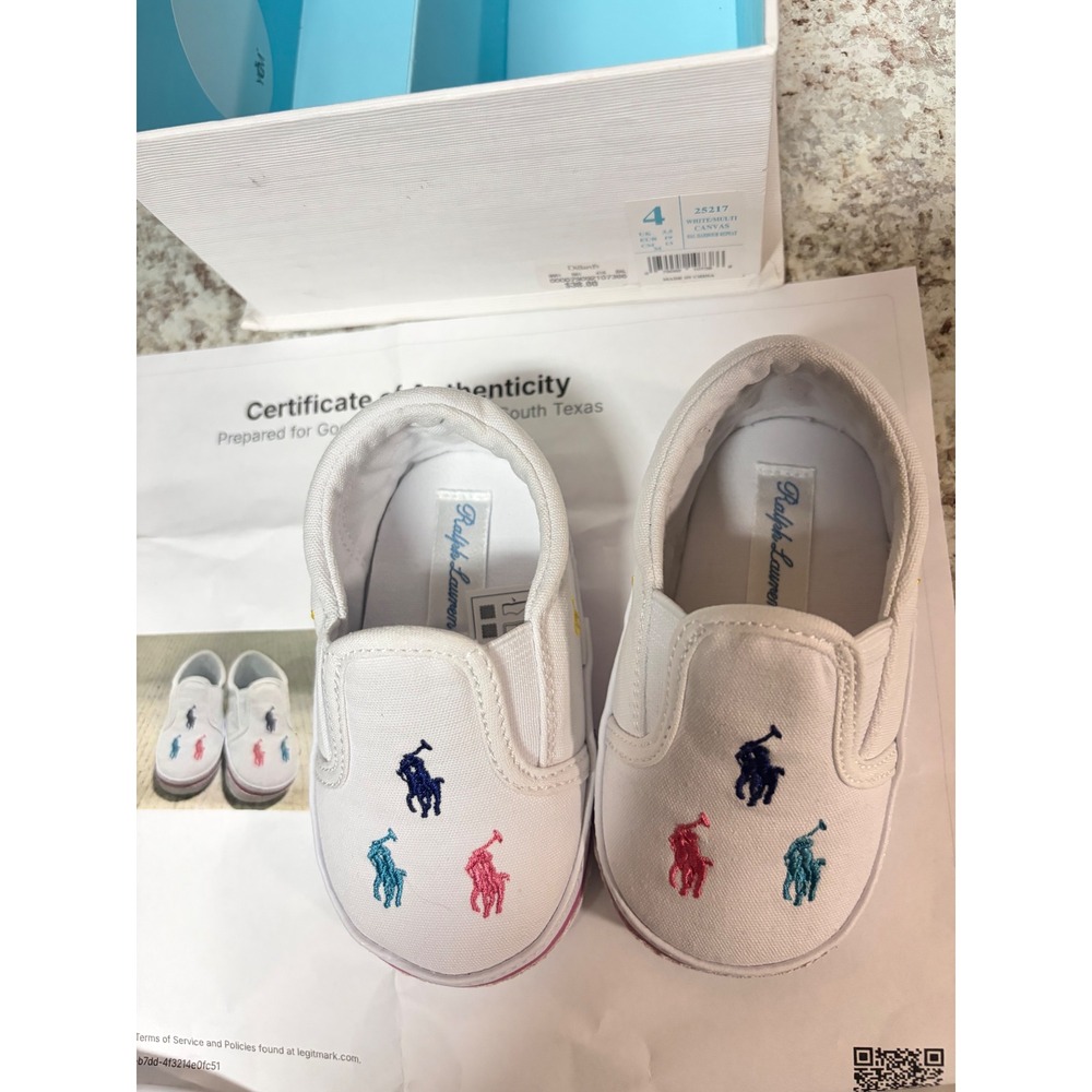 Ralph Lauren Bal Harbour New In Box  Repeat White Multi Canvas Infant Shoes 4